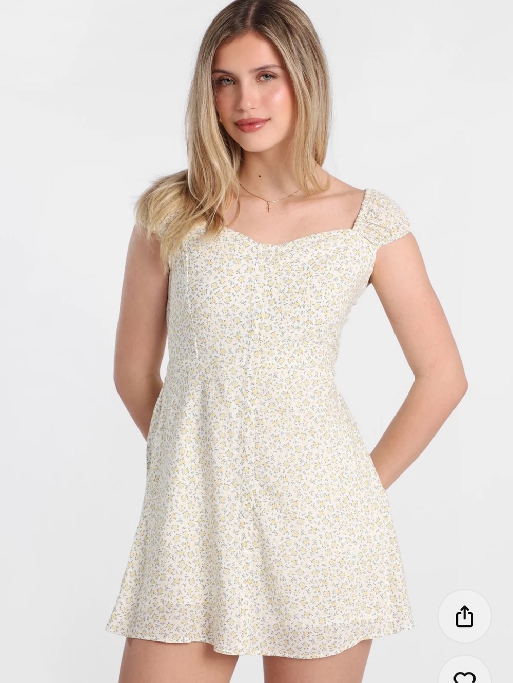 Bluenotes Cream Mini Dress with Yellow Floral Print